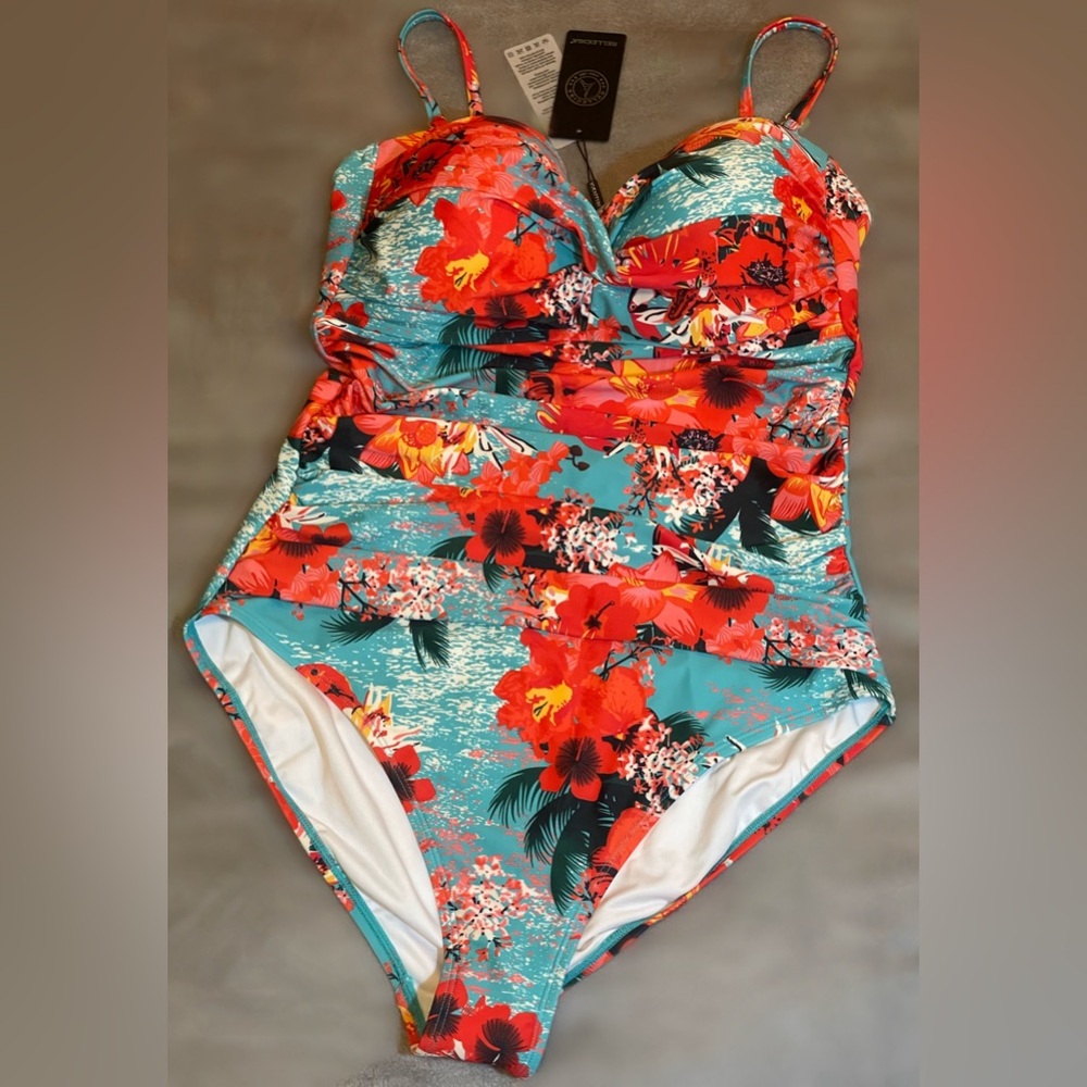 Relleciga Women’s Blue Floral One Piece Swimsuit